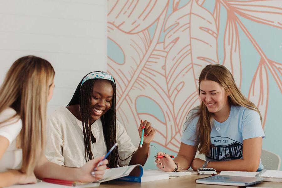 education students study together on campus.